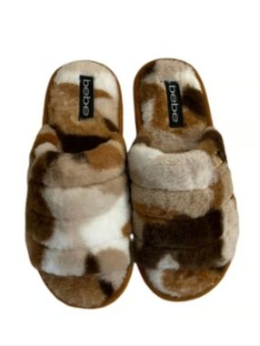 bebe Faux Fur Slide Slippers in Brown Multi